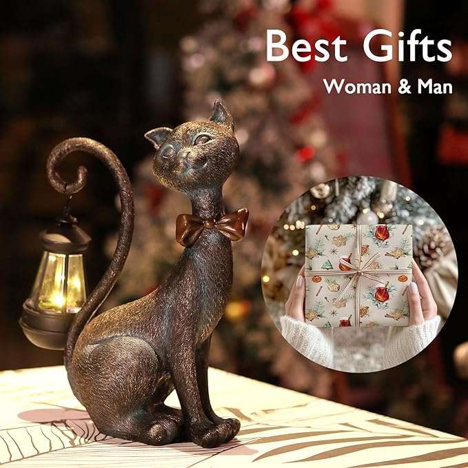 Whimsical Outdoor Cat Statues with Solar Garden Light:Cat Garden Statues for Outside Fall Decor Clearance,Outdoor Figurine for Yard Art Lawn Ornaments Patio Balcony Home House - Birthday Gifts for mom