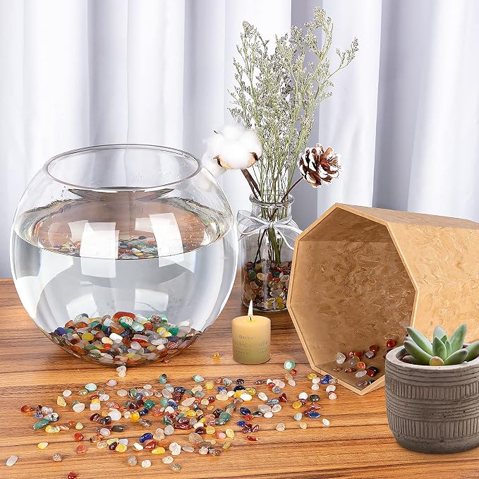 RIFNY Decorative Polished Rocks, 0.3" Gravel Rocks Crushed Crystal for Plant Flower Pots Succulents Cactus Bamboo Plant Vase Filler Aquarium Fish Tank Decorations and DIY Craft (1.5 LB, Color)