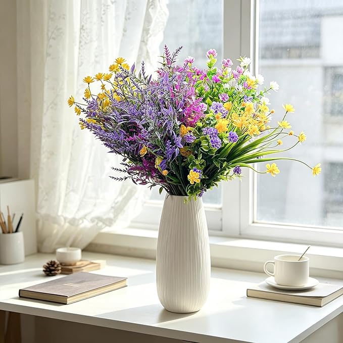 CLEANGOR 14 Bundles Artificial Flowers for Outdoors, UV Resistant Artificial Outdoor Plants, Faux Plants for Spring Summer Garden, Porch, Window Box, Hanging Planters, Home Wedding Farmhouse (Mix)