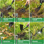 Velway Garden Tools Set -11-Piece Heavy Duty Hand Tool Kit with Ergonomic Handles, Rust-Proof, Carry Tote Bag – Gardening Gifts for Women & Men (Green)