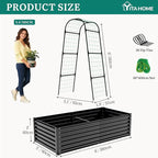YITAHOME 6x3x2ft Galvanized Raised Garden Bed with Tall Arch Trellis, Galvanized Planter Box with Vertical Netting, Gloves, Support Rod, Outdoor Flower Bed for Plants, Vegetables, Flowers, Black