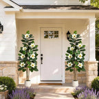 GarveeHome Faux Rubber Tree, 60 Inch Artificial Plants Indoor with Real Touch Leaves and Multi Trunks, Artificial Tree Fake Potted Plants with White Flowers for Home Decor Office Living Room