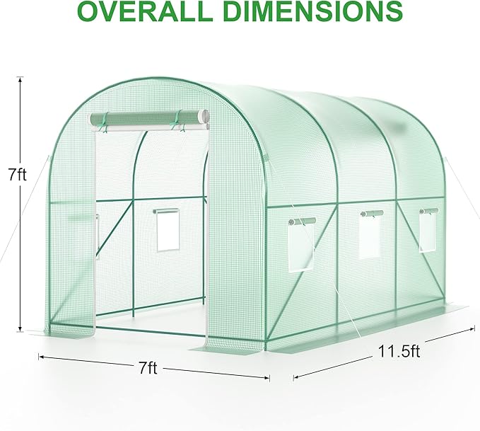 Outdoor Greenhouse with Screen Door,Outside Heavy Duty Walk in Green House for Garden Plants UV Protection Thermostatic Waterproof 10x7x7 FT