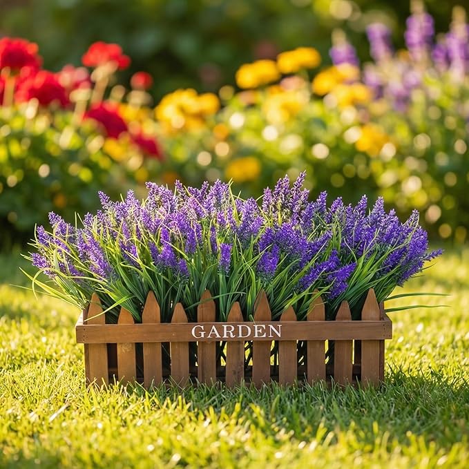 CEWOR 24 Bundles Artificial Plants Outdoor Fake Monkey Grass with Lavender Flowers Grass UV Resistant Faux Plants for Garden Porch Window Patio Planter Pathway