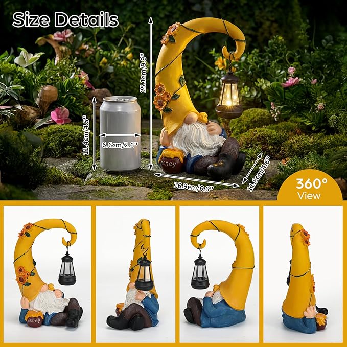 Lavezee Garden Gnomes Outdoor, Spring Gnome Statue with Solar Lantern for Yard, Patio, Lawn Graden Decor, Funny Gnome Gifts for Mom Grandma Women