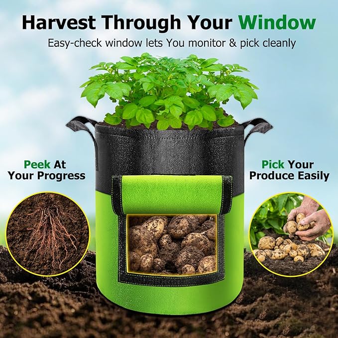 6 Pack Potato Grow Bags with Flap, 20 Gallon Grow Bags for Growing Potatoes, Colorful Durable Fabric Garden Planter Pots with Harvest Window for Tomatoes Vegetables Fruit Flowers Herbs