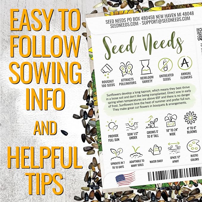 Seed Needs Sunflower Seeds to Plant Autumn Beauty Sunflowers (Mixture) - Heirloom & Open Pollinated Flower Seed to Plant an Outdoor Wildflower Butterfly Garden - Makes a Great Cut Flower (5 Packs)