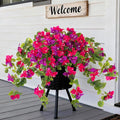 Homsunny Artificial Fake Flowers Plants for Outdoor Summer Decoration, 2 Pcs Faux Silk Flower Bougainvillea Vines Look Real UV Resistant for Home Porch Patio Balcony Yard Spring Decor(Mix Purple)