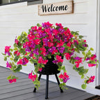 Homsunny Artificial Fake Flowers Plants for Outdoor Summer Decoration, 2 Pcs Faux Silk Flower Bougainvillea Vines Look Real UV Resistant for Home Porch Patio Balcony Yard Spring Decor(Mix Purple)