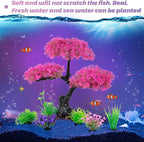 Ameliade Aquarium Artificial Plastic Plants Decoration, Pink Cherry Blossom Tree Aquarium Decor Set, Goldfish Betta Fish Tank Decorations Hides Accessories（Pink
