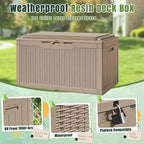 Greesum 100 Gallon Resin Deck Box Large Outdoor Storage with Cushions for Patio Furniture, Garden Tools, Pool Supplies, Weatherproof and UV Resistant, Lockable, Light Coffee