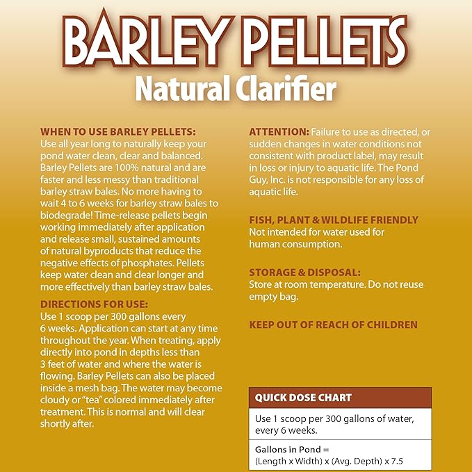 The Pond Guy Barley Straw Pellets Natural Clarifier for Water Gardens & Fountains, Treatment for Cloudy Ponds, Koi Fish, Plant & Pet Safe, 6 lbs