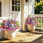 24 Bundles Artificial Outdoor Flowers, UV Resistant Faux Flowers for Outdoor Planters, Plastic Fake Plants for Front Porch Patio Garden Hanging Basket