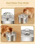 Cat Water Fountain Stainless Steel - 74oz/2.2L Automatic Large Pet Watering Bowl Dispenser for Indoor Dogs - Drinking Fountains with 3 Filter, Gifts for Cats and Kitty - Dog Waterer Bowls No Spill