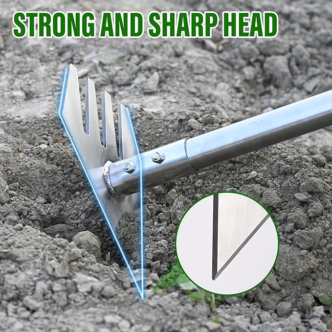 BARAYSTUS 4-in-1 Garden Hoe Tool and Weeder, 56 Inch Ergonomic Long Handle Cultivator with Sharp Stainless Steel Blade, Heavy Duty Garden Hand Tiller for Weeding, Digging, Loosening Soil,Removing Moss