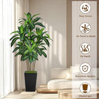 6FT Artificial Dracaena Tree, Fake Tree Indoor with Black Tall Planter,Tall Artificial Plants Indoor,Artificial Silk Tree for Home Office Decor (Black)