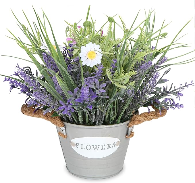Fake Plants Purple Lavender Flowers in Pot 10" Tall Faux Artificial Potted Plant Greenery for Home Living Room Patio Coffee Table Farmhouse Aesthetic Bedroom Bathroom Decor