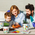 Capoda 24 Sets Garden Flower Pots Crafts Kit DIY Spring Plastic Seedling Nursery Pots with Stickers Plant Labels Growth Charts Planting Growing Tools Classroom Activities Project Gifts (Round)