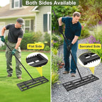 Lawn Leveling Rake-17''x10 Heavy Duty Leveler Reinforced Landscape Tool, Steel Lawn Rake with Serrated Edge & Smooth Plate for Level Soil Compost Sand Grass Dirt Yard Garden 6.5FT Adjustable Handle