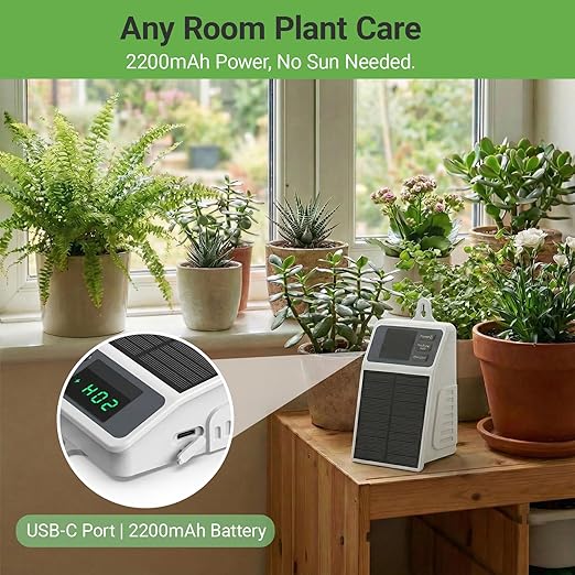 Automatic Solar drip Irrigation System (Solar/USB-C Dual Power), DIY Solar Watering System with Programmable Timer for 10 Potted Plants, IPX5 Auto Watering Kit for Indoor, Balcony, Garden & Vacation