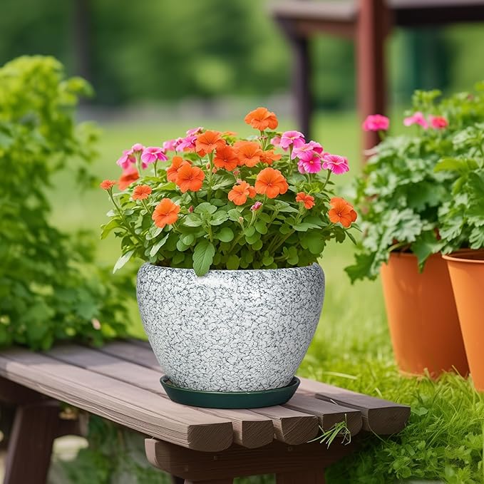 10 Inch Flower Pots Indoor - Ceramic Planter with Drainage Hole and Saucer, Large Flower Pots for Indoor Outdoor Plants, Round Modern Planter, Garden Decor, Plant Lover Gifts, Crackle Green