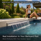 Stainless Steel Pool Fountain Waterfall Sheer Descent, 35.4 Inches Spillway for Swimming Pool, Outdoor Garden Pond, Patio & Backyard Water Feature Decoration(35.4")
