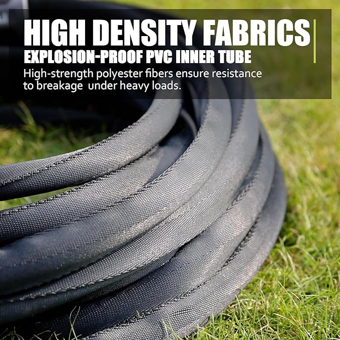 Non-Expandable Garden Hose 50feet, with 10 Function Hose Nozzle, Tough & Flexible, Lightweight, Crush Resistant Fittings, Kink & Tangle Free, Rust Proof