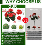 8 Bundles Artificial Geraniums Flowers for Outdoors Summer Mother's Day Derby Day Decor, Fake Cemetery Flowers Silk Red Flower UV Resistant No Fade Faux Plant for Porch Garden Home Planter Patio Decor
