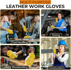 HANDLANDY Men Leather Gardening Gloves, Utility Work Gloves for Mechanics, Construction, Driver