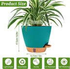 2 Pack 8 inch Plant Pots, Plastic Self Watering Planters with Drainage Holes, Deep Reservoir, Water Level Indicator, Modern Decorative Flower Pots for Indoor Outdoor Plants (Turquoise)