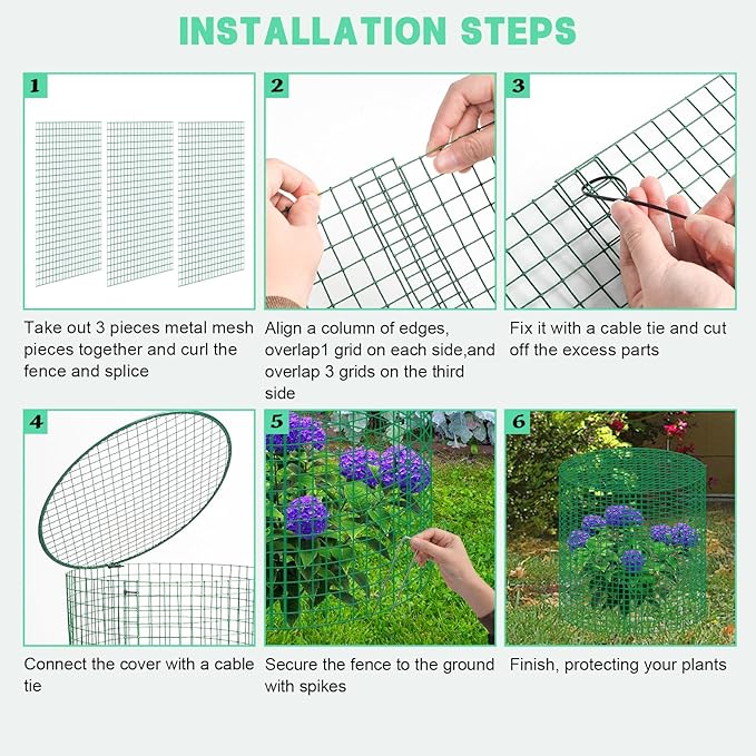 succulentlovers 4 Packs 13"x 16" Wire Plant Protector from Animals, Plant Protector Cages with Detachable Covers & Zip Ties & Stakes, Chicken Wire Plant Covers for Flower and Vegetables Protection
