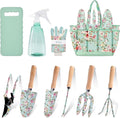10-Piece Floral Garden Tools Set with Tote Bag, Heavy Duty Gardening Kit with Pruning Shears, Trowels, Rake, Sprayer, Kneeling Pad & Gloves - Gift for Women, Gardener, Mother's Day