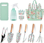 10-Piece Floral Garden Tools Set with Tote Bag, Heavy Duty Gardening Kit with Pruning Shears, Trowels, Rake, Sprayer, Kneeling Pad & Gloves - Gift for Women, Gardener, Mother's Day