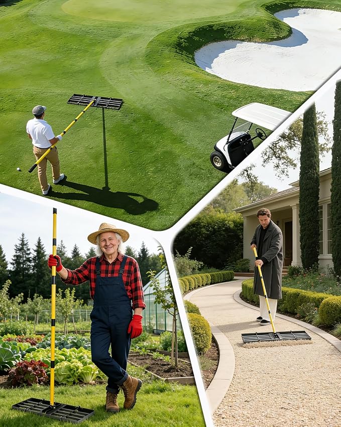 Joyhalo Lawn Leveling Rake, 30 Inch Yard Lawn Leveling for Soil with 78" Adjustable Steel Handle, Heavy Duty Effort Saving Landscape Lawn Leveler for Yard Garden Golf Course Soil Sand Dirt Grass