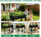 2-Pack 32”Height Elevated Raised Garden Bed with Wheels & Storage Shelf, 400 Lbs Capacity, Anti-Rust, Space-Saving Planter for Vegetables, Herbs, Patio, Balcony, Backyard