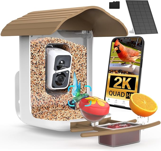 birdsnap® PAV-Bird Feeder with Camera,2K HD with 64GB Card, AI Identify Smart Bird House Cam Solar Panel,Live Stream,Motion Detection,Auto Record Video for Backyard Outdoors,Ideal Gift for Bird Lover
