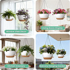 UOUZ 13 Inch 2 Pack Large Self Watering Hanging Planters for Indoor Outdoor Plants, Hanging Plant Pots with Removable 50 Oz Reservoir, Plastic Hanging Basket for Window Porch Garden, White with Brown
