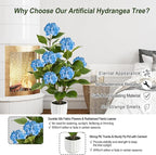 3FT Artificial Hydrangea Tree 2 Pack, Realistic Faux Hydrangea Plants in Pot with Blue Flowers, Lifelike Faux Greenery Home Indoor Outdoor Front Porch Garden or Wedding, Blue