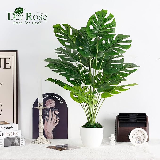 Der Rose 28" Fake Plants Large Artificial Monstera Faux Potted Plants Indoor Tall Tree for Living Room Decor