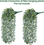 Faux Outdoor Plants Fake Hanging Plants for Outdoors Outside Decorations, 2 Pcs White Faux Eucalyptus Vines Realistic UV Resistant Artificial Greenery for Planters Porch Garden Yard Front Door Patio