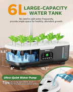 Misting Hydroponic Growing System Kit 15-Pods Indoor Smart Herb Garden Planter with LCD Touch Panel 6L Large Tank for Herb/Vegetables/Flowers/Fruits,Gardening Gifts for Women Men Beginners-Black