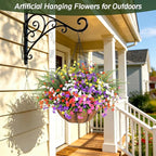 24 Bundles Artificial Outdoor Flowers, UV Resistant Faux Flowers for Outdoor Planters, Plastic Fake Plants for Front Porch Patio Garden Hanging Basket