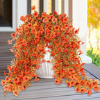 TURNMEON 4 Pcs Artificial Hanging Fall Flowers Fall Decorations, Fake Mums for Outdoors UV Resistant Hanging Plants Faux Silk Daisy Flowers for Autumn Decor Home Indoor Outside Gardens Porch (Orange)