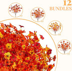INXUGAO Artificial Fake Mums Fall Flowers for Outdoor Outside Decoration 12 Bundles Faux Silk Flowers Plants Realistic Daisy UV Resistant Fall Décor Autumn Front Door Porch Patio Yard Decoration
