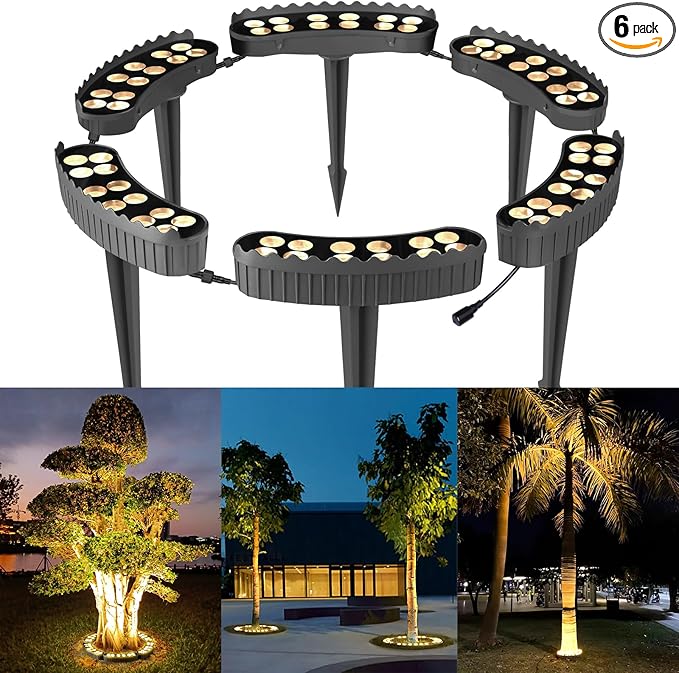 Gardencoin Outdoor Ring Tree Lights, 72W LED Landscape Uplighting for Trees, 3000K Warm White, Low Voltage IP65 Waterproof, 15.35" Inner Diameter, DC24V Driver Included, 10080 Lumens, Set of 6