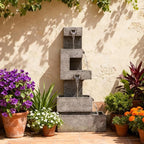 Sunlinua 48.4" H Outdoor Water Fountain with 4 Tiers Cascading Realistic Rock Waterfall Fountains with LED Lights Outdoor Water Fountain for Garden Patio Backyard Porch Home Decor