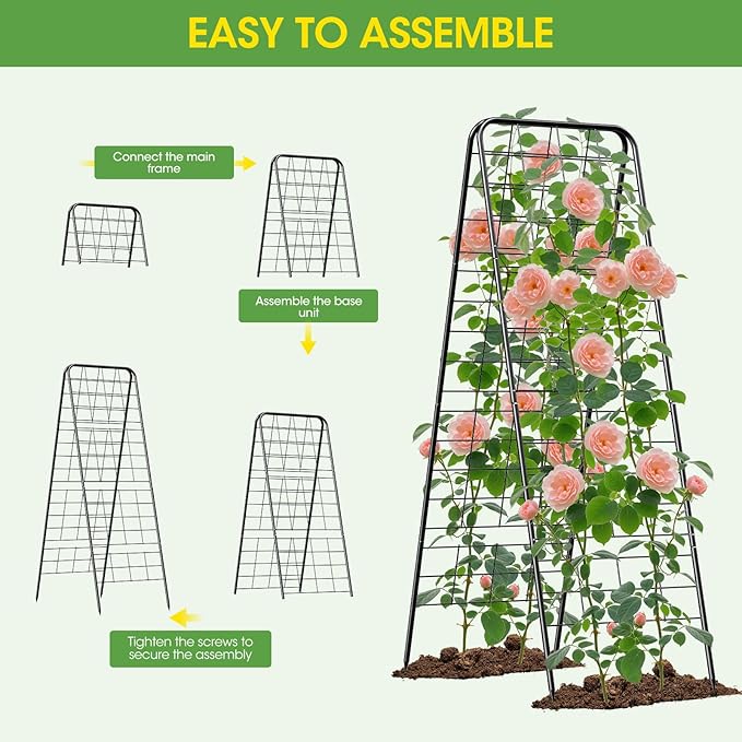 Heavy Duty Cucumber Trellis，50"x17"Adjustable A-Frame Trellis for Climbing Plants，Metal mesh Design, Rust-Proof and UV-Resistant，Garden Trellis for Cucumber Beans and Vine Type Plants.Black&2 Pcs
