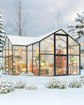 12x12 FT T-Shape Greenhouses, Polycarbonate Green House with UV Protection, Heavy Duty Greenhouse with Windproof Aluminum Frame, Roof Vent & Quick-Install Design for Backyard or Garden Use