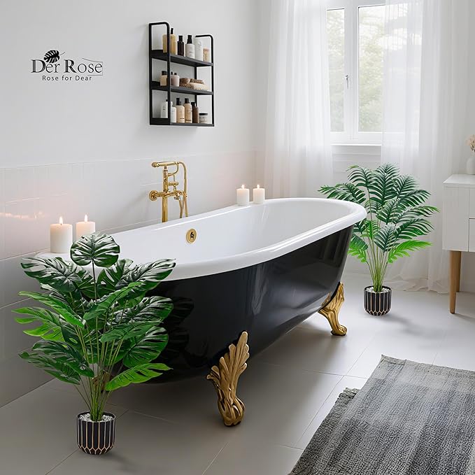 Der Rose Fake Palm Tree Large Artificial Potted Monstera Plants Indoor for Home Porch Patio Living Room Bathroom Outdoor Decor