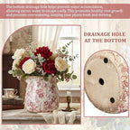 Ceramic Scroll Planter 6.5 Inch Chinoiserie Floral Vase with Drainage Holes Vintage Flower Vase Flower Pot Rustic Ceramic Pots for Indoor Plants Garden Home Bookshelf Decor(Retro Pink)